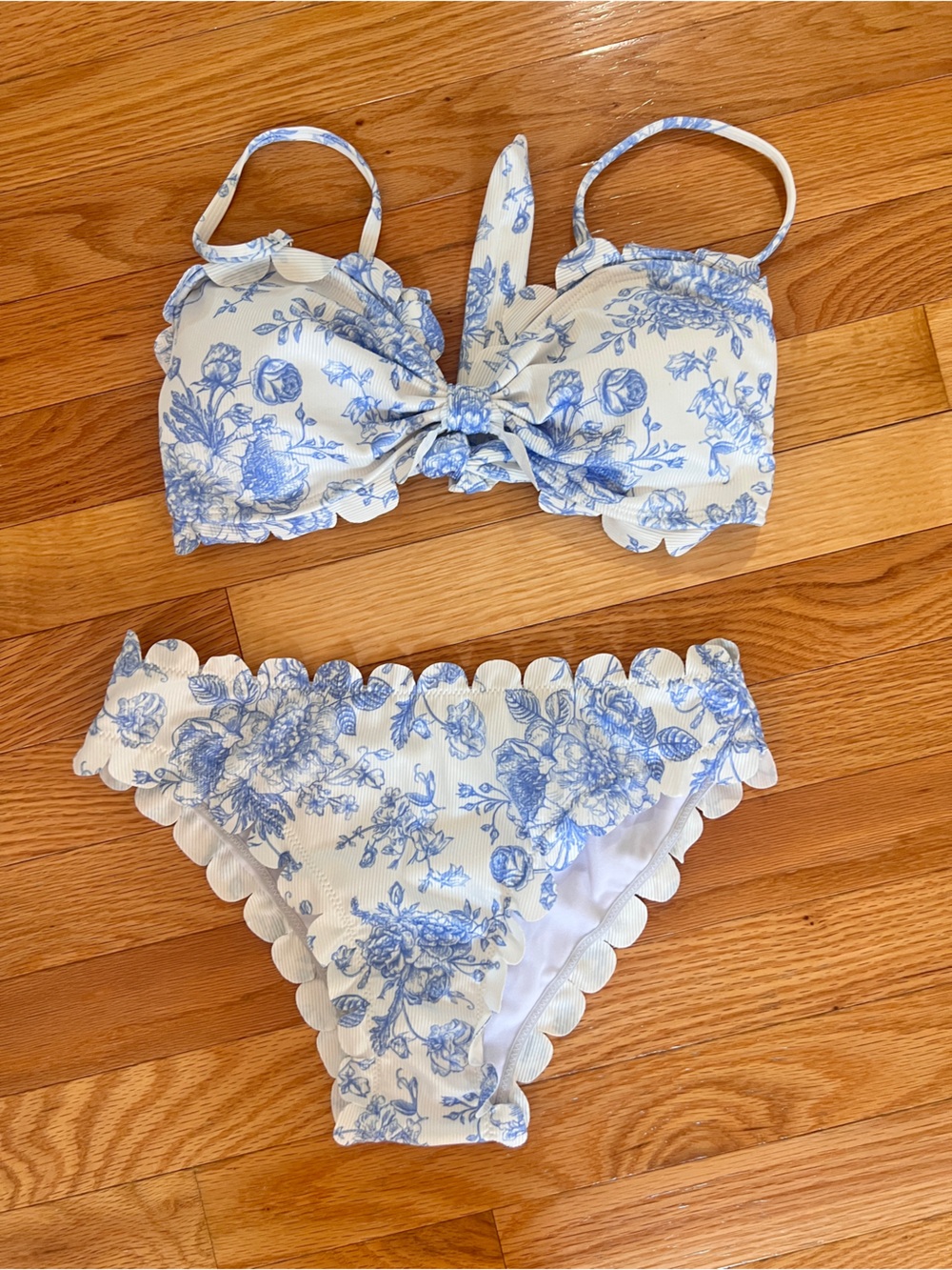 Blue Floral Scalloped Bikini